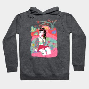 Girl sitting alone in the grass by the river Hoodie